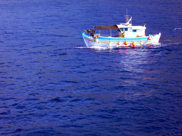 Commercial fishing boat on the deep sea waters